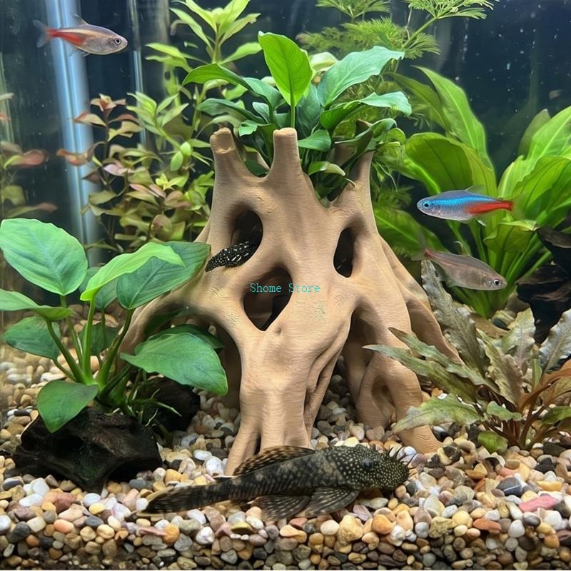 Natural Root Cave Fish Hideout - Planted Aquarium With Driftwood ulasan dan harga