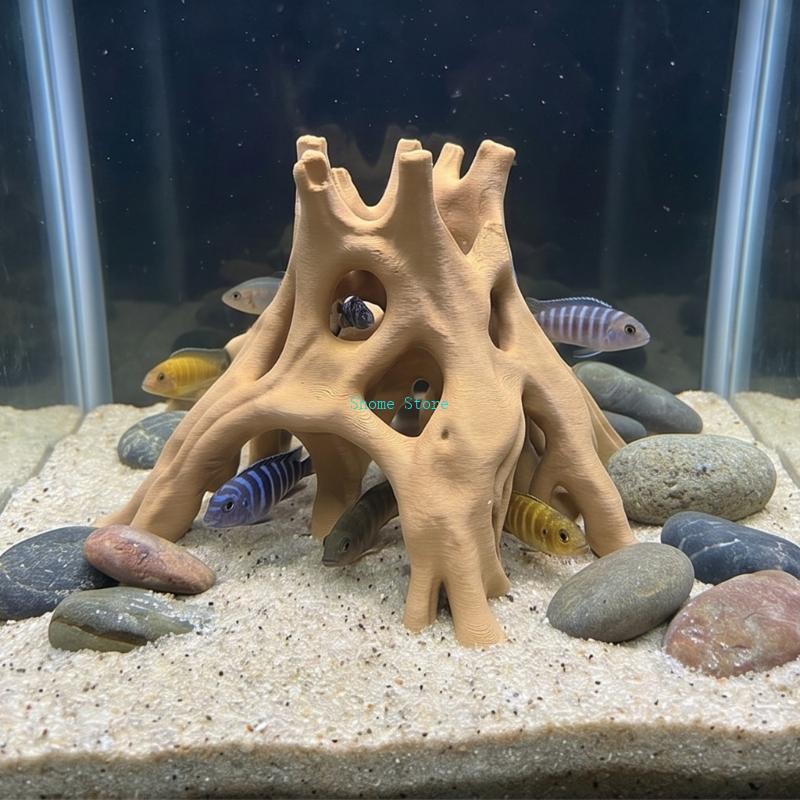 Natural Root Cave Fish Hideout - Planted Aquarium With Driftwood ulasan dan harga